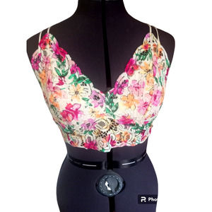 Victoria's Secret Long Line Floral Lace Bralette Unlined Bra, Large